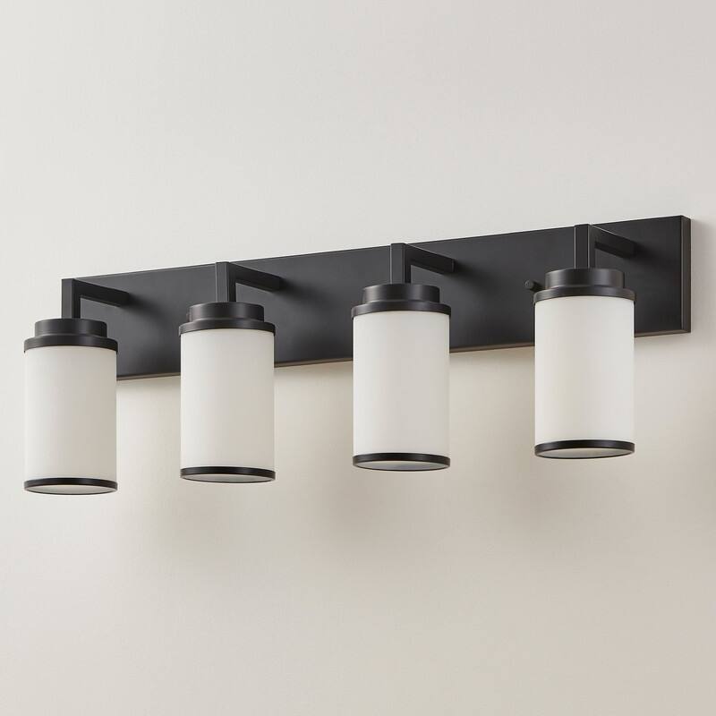 KAWOTI Frosted White Glasses Vanity Light with Metal Ring