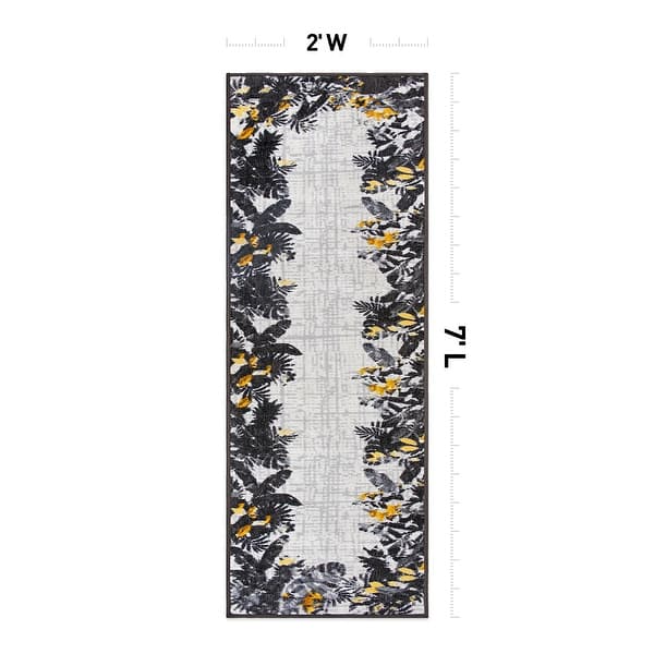 dimension image slide 2 of 6, Contemporary Floral Border Indoor/Outdoor Area Rug