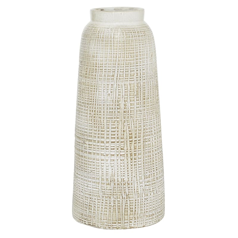 Ceramic Textured Crosshatch Vase with Crosshatch Design - White - Roche River Decor - White - 8"W, 17"H