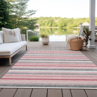Machine Washable Indoor/ Outdoor Chantille Contemporary Stripes Rug