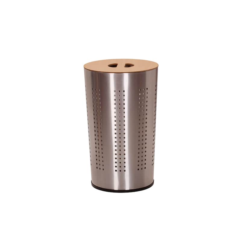 Household Essentials Metal Hamper with Engineered Wooden Lid - 22.9"L x 13.8"W x 23.0"H