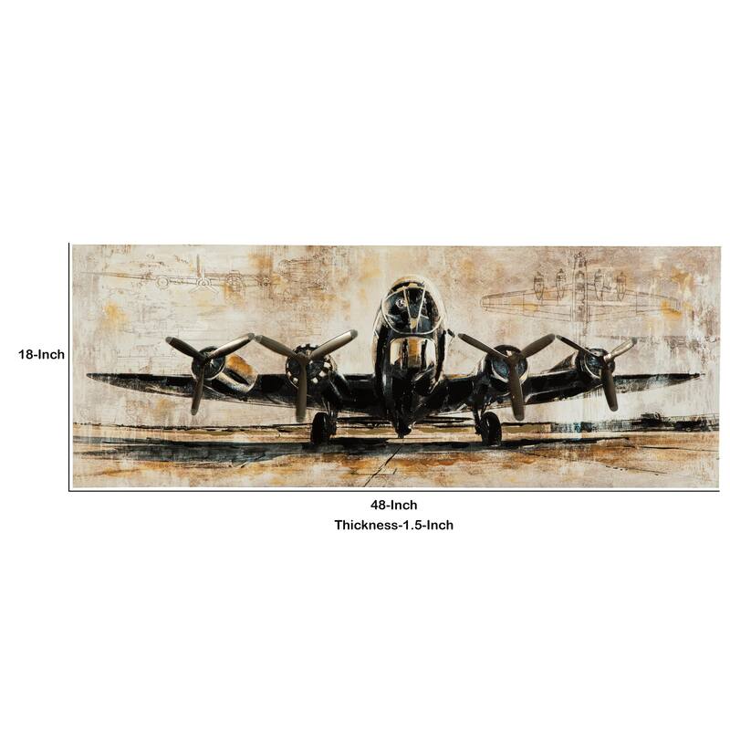 Gallery Wrapped Canvas Wall Art with Airplane Print, Brown and Black