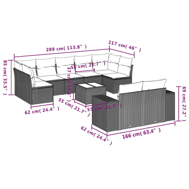 vidaXL 9 Piece Patio Sofa Set with Cushions Black Poly Rattan