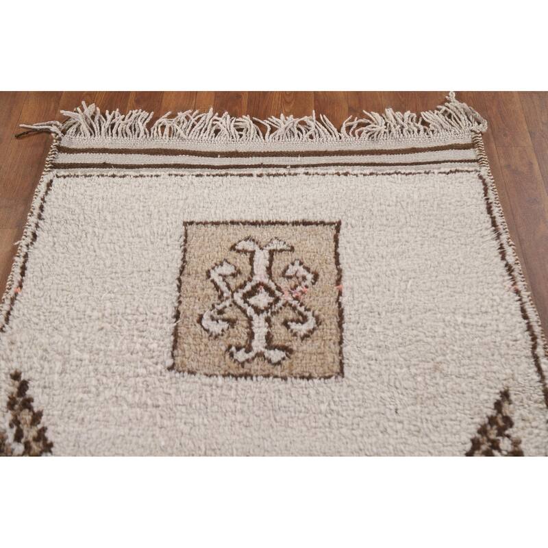 Tribal Anatolian Turkish Runner Rug Beige Wool Carpet - 3'4"x 12'3"