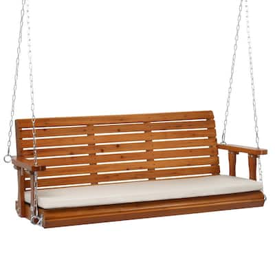 5 ft. 3-Person Wood Outdoor Porch Swing with Cushion - N/A