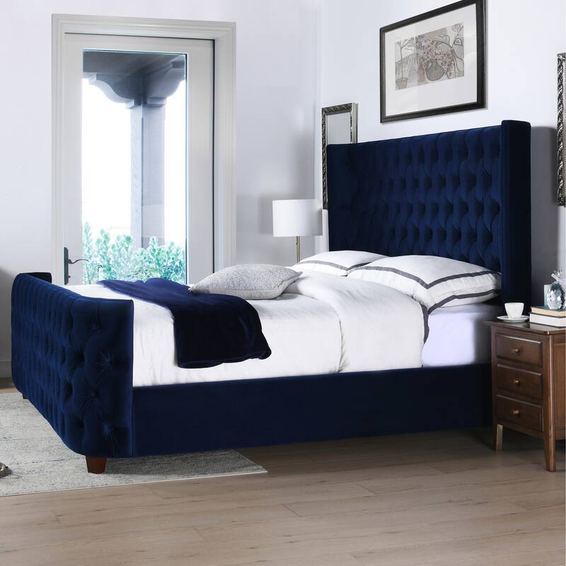 Chateau Velvet Upholstered Tufted Sheltered Panel Bed Set