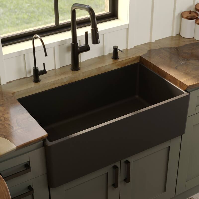 Karran FCP33SB 33" Single Bowl Panel Front Farmhouse Fireclay Kitchen Sink with Reversible Apron Front