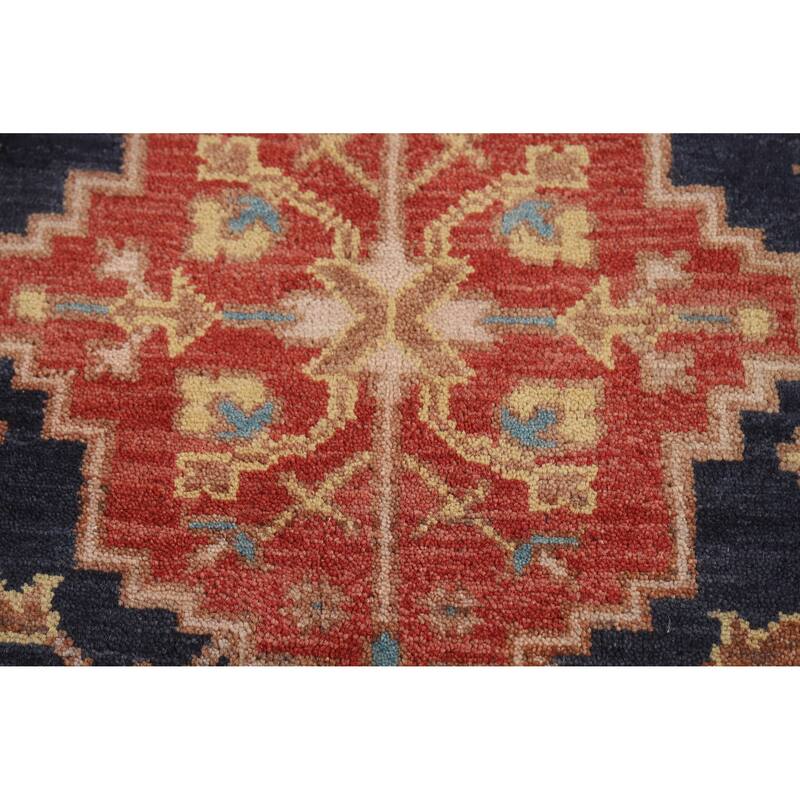 Navy Blue Orange Oushak Indian Area Rug Hand-Knotted Wool Carpet - 8'1" x 9'11"