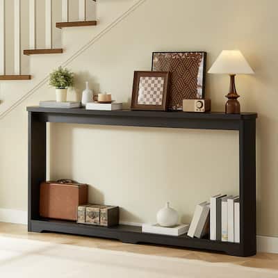 70.1 inch Corrugated Texture Storage Table Narrow Wooden Console Sofa Table Black Entrance Corridor