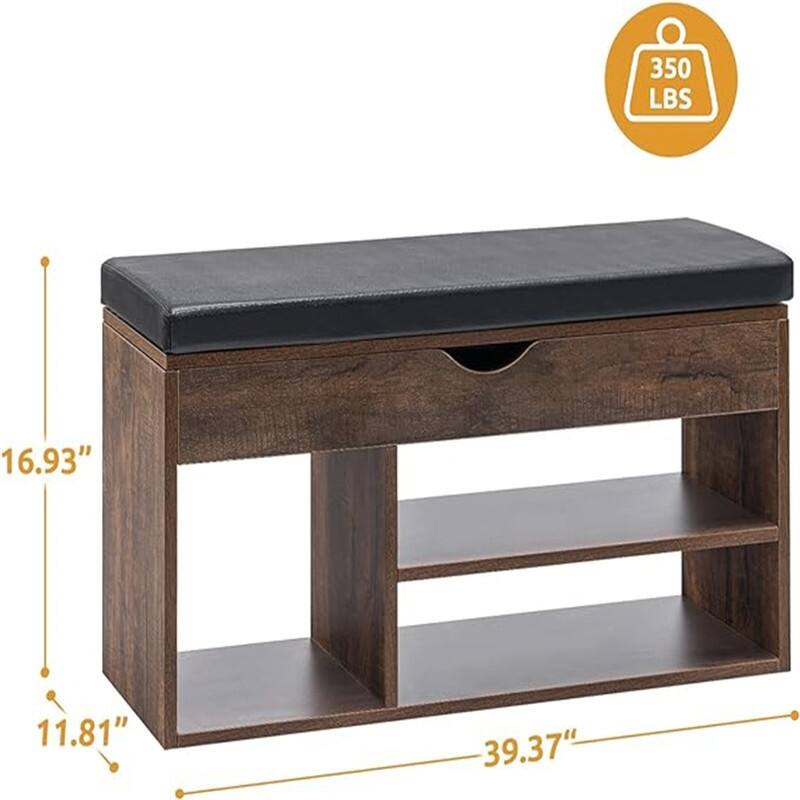 Shoe Storage Bench with Cover 2-Tier 39 Inches - 11.81"D x 39.4"W x 17"H