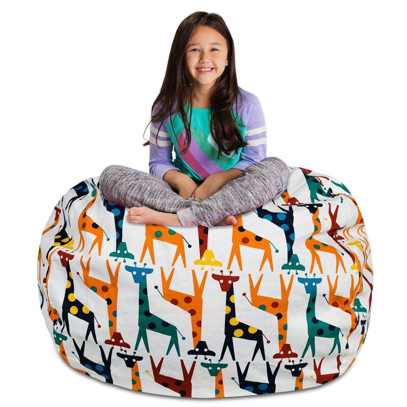 Kids' Stuffed Animal Storage Bean Bag Chair Cover or Toy Organizer - 48 Inches Extra Large - Canvas Giraffes on White
