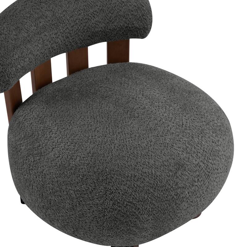 Roomfitters Modern Boucle Fabric Accent Chair with Round Seat and Wood Base