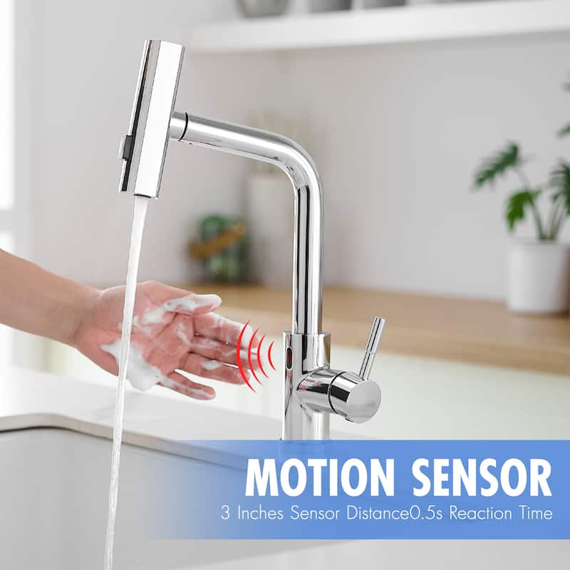 Single Handle 14.5 in. Pull Out Sprayer Touchless Kitchen Faucet with 360° Swivel Spout 1-Hole Basin Sink Tap