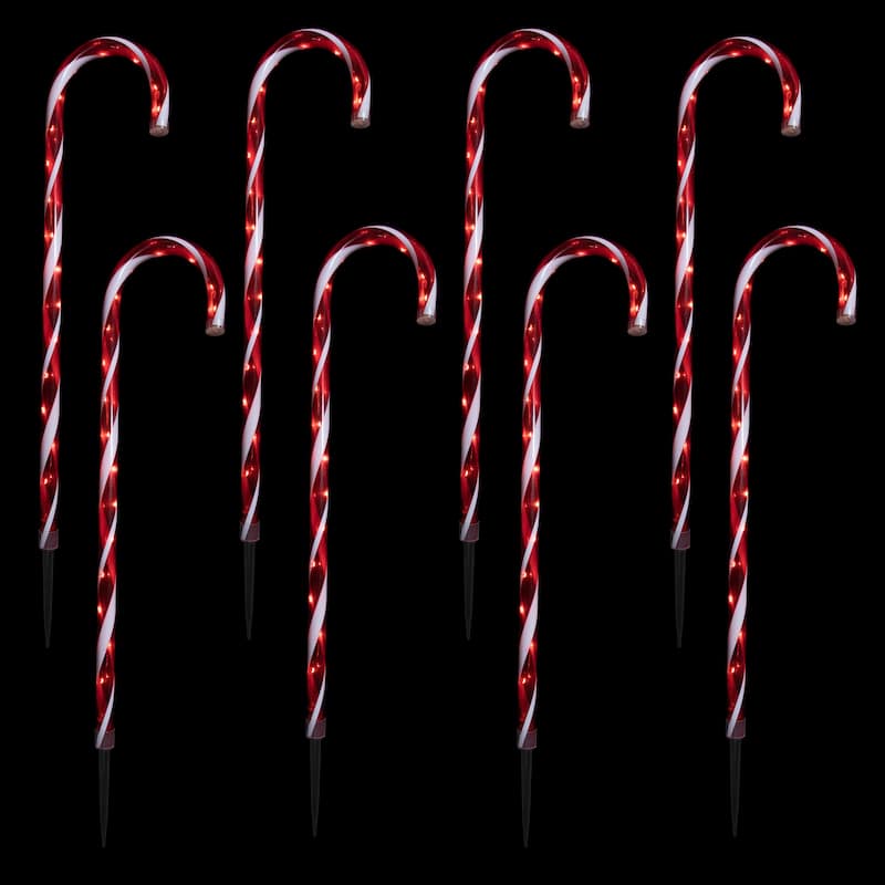 Set of 8 LED Red and White Candy Cane Pathway Markers 28"