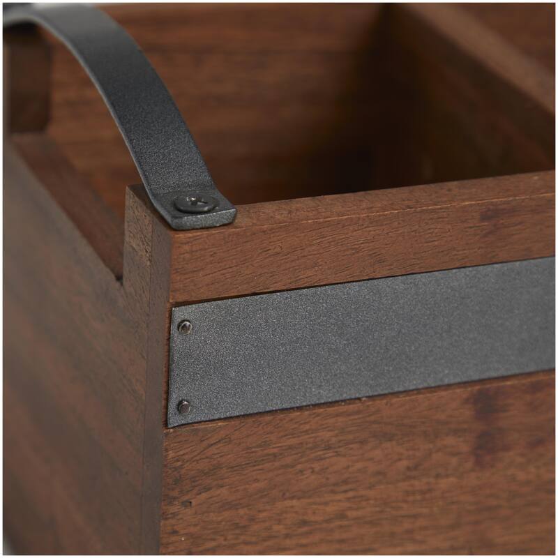 Mango Wood 3 Section Living Room Decor Tray with Black Metal Handles - Brown or Beige - Roche River Decor