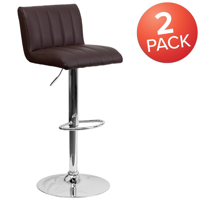 2 Pk. Contemporary Adjustable Height Barstool with Vertical Stitch Back/Seat