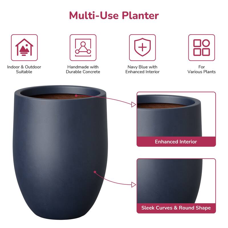 Concrete Tall Round Planter with Drainage Hole for Indoor & Outdoor