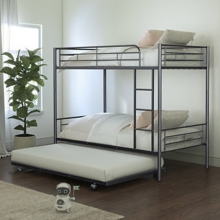 Furniture of America Arlay Modern 2-Piece Twin over Twin Metal Bunk Bed with Trundle Set