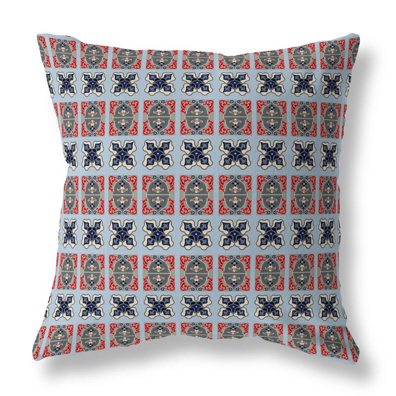 Blue And Gray Darbari Dynasty Indoor/Outdoor Throw Pillow Zipper