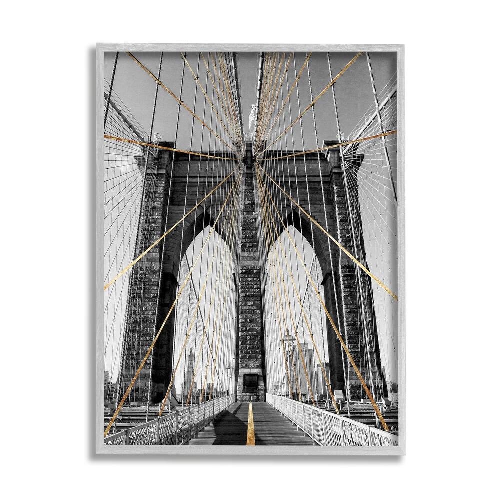 Stupell Brooklyn Bridge Geometric Cable Architecture Design Urban Photography Framed Wall Art - Grey