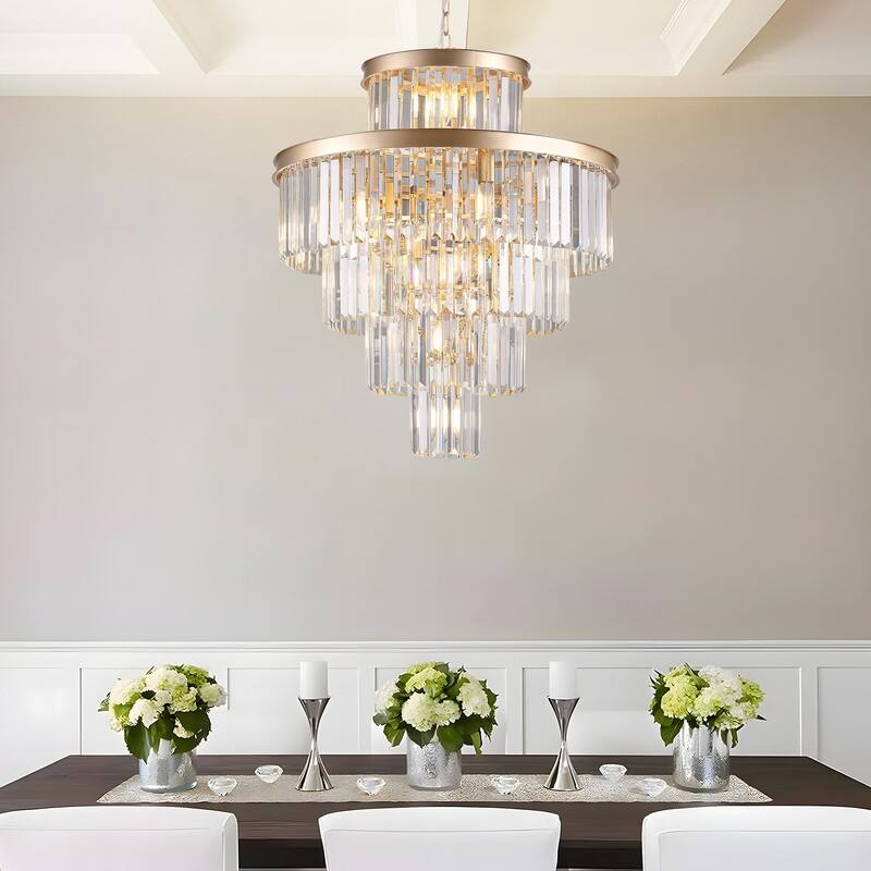 23.6-Inch Gold Crystal Chandelier - Modern Luxury Hanging Pendant Light Fixture for Dining Room, Bedroom or Living Room