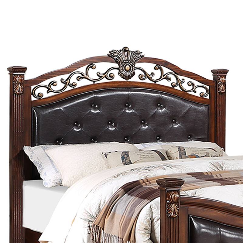 Bed with Crafted Upholstered Headboard in Dark Cherry