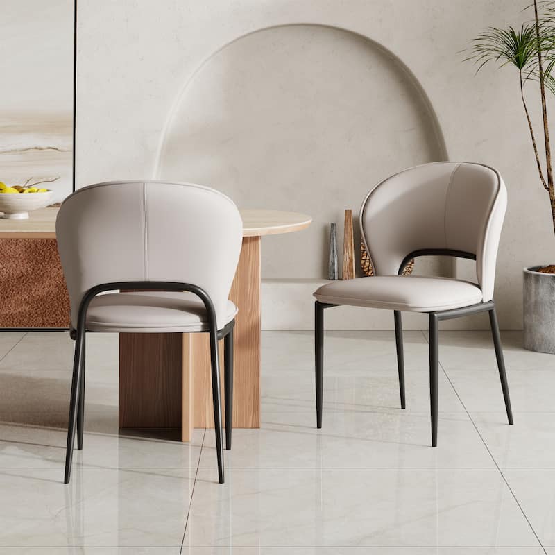 Modern Dining Table Chairs, Faux Leather, Light Gray, 2Pieces