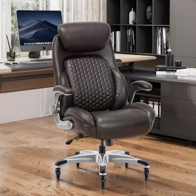 Ergonomic Office Chair - Adjustable Lumbar & Headrest, Flip-Up Arms - High Back, Plush Seat, Smooth Casters - PU Leather
