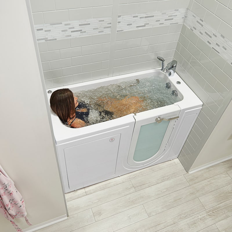 Ella Lounger 27"x60" Acrylic Hydro Massage Walk-In Bathtub with Outward Swing Door, 2 Piece Fast Fill Faucet, 2" Dual Drain - Hydro Massage - Right Door + Heated Seat