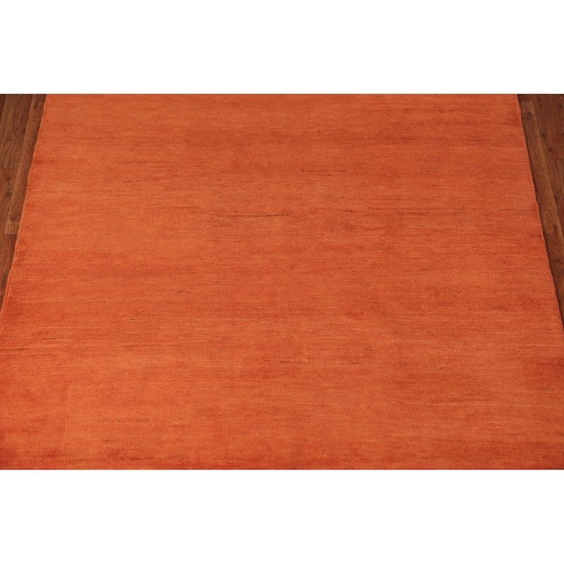 Gabbeh Modern Oriental Rug Handmade Orange Solid Wool Carpet - 5'1" x 6'2"