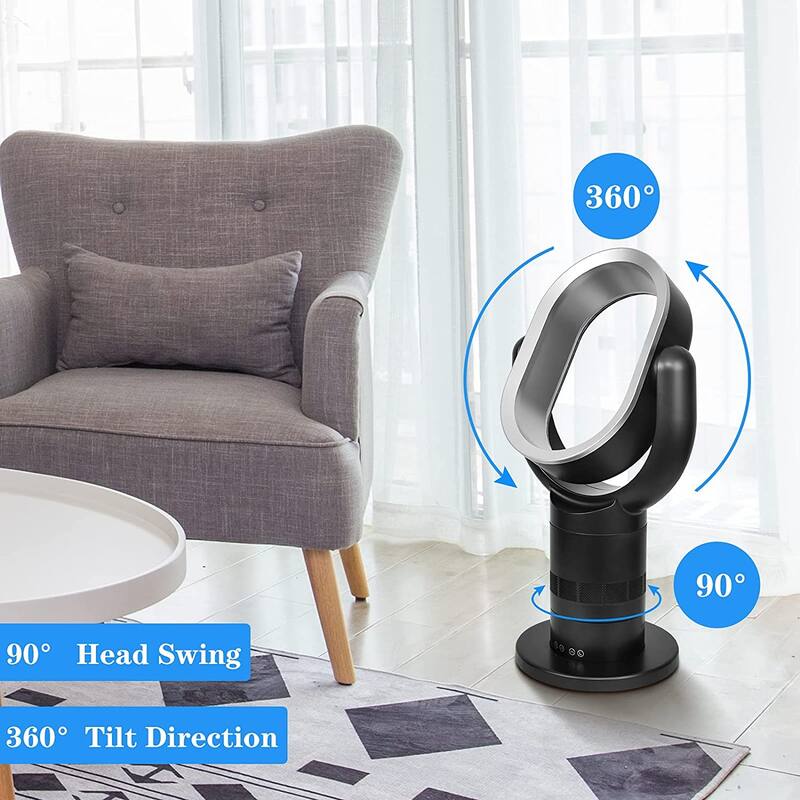 24.4 in.Black Low Noise 10 Speeds Settings Pedestal Bladeless Fan