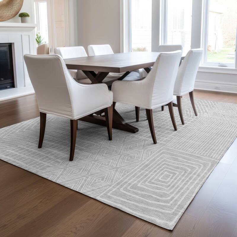 Machine Washable Indoor/ Outdoor Geo Patchwork Chantille Rug