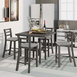 5-Piece Rustic Wood Counter Height Dining Set with 4 Padded Chairs and ...
