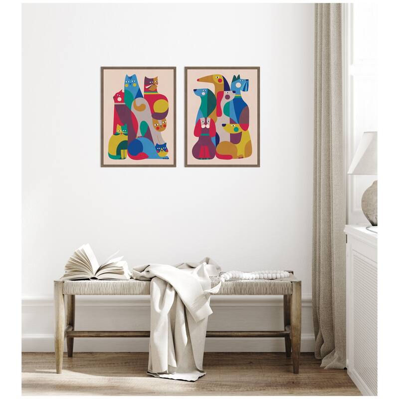 Kate and Laurel Retro Cats & Dogs 2 Piece Framed Canvas Wall Art Set by Rachel Lee
