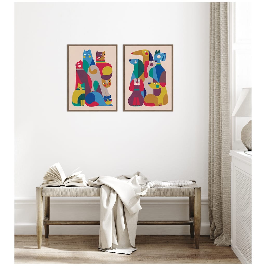 Kate and Laurel Retro Cats & Dogs 2 Piece Framed Canvas Wall Art Set by Rachel Lee