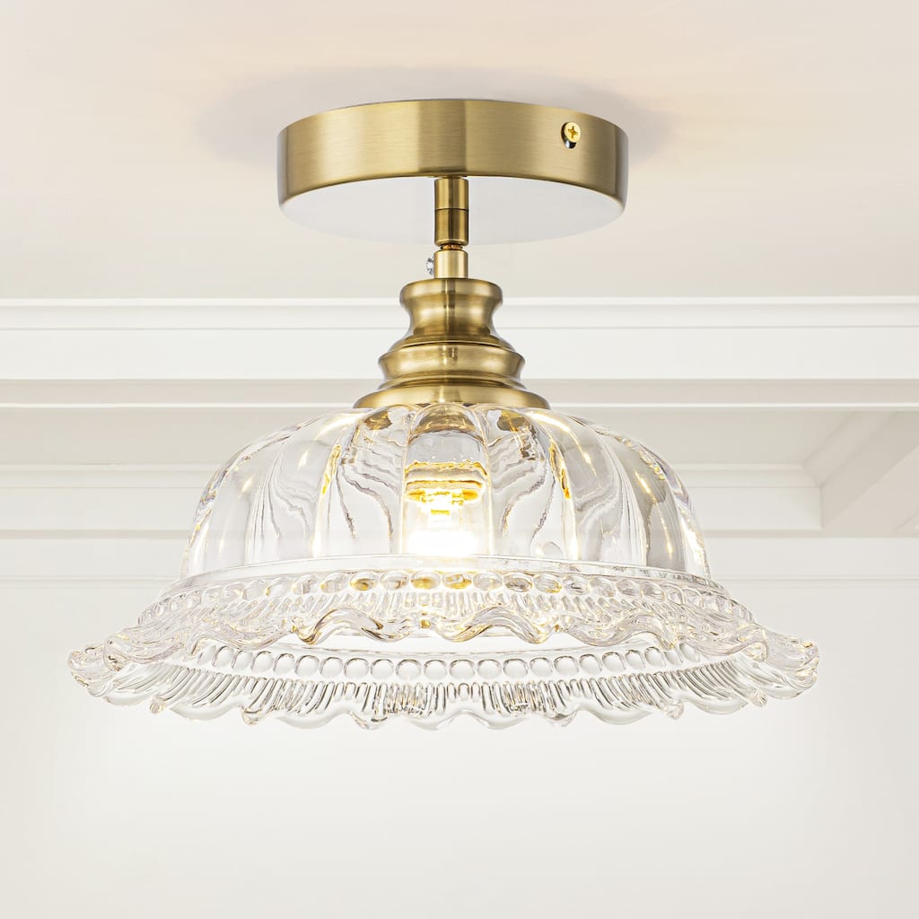 1-Light Modern Gold Glass Dome Pendant Light for Kitchen Island & Dining Area - 9.84 in. Dia x 5.43 in. H
