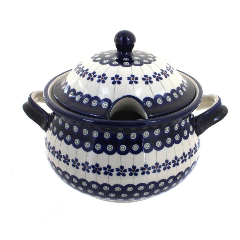 Blue Rose Polish Pottery 1004 Zaklady Soup Tureen - Flowering Peacock