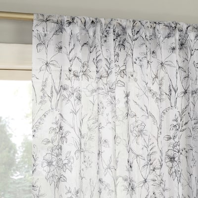 No. 918 Ambree Vintage Floral Sheer Rod Pocket Curtain Panel, Single Panel