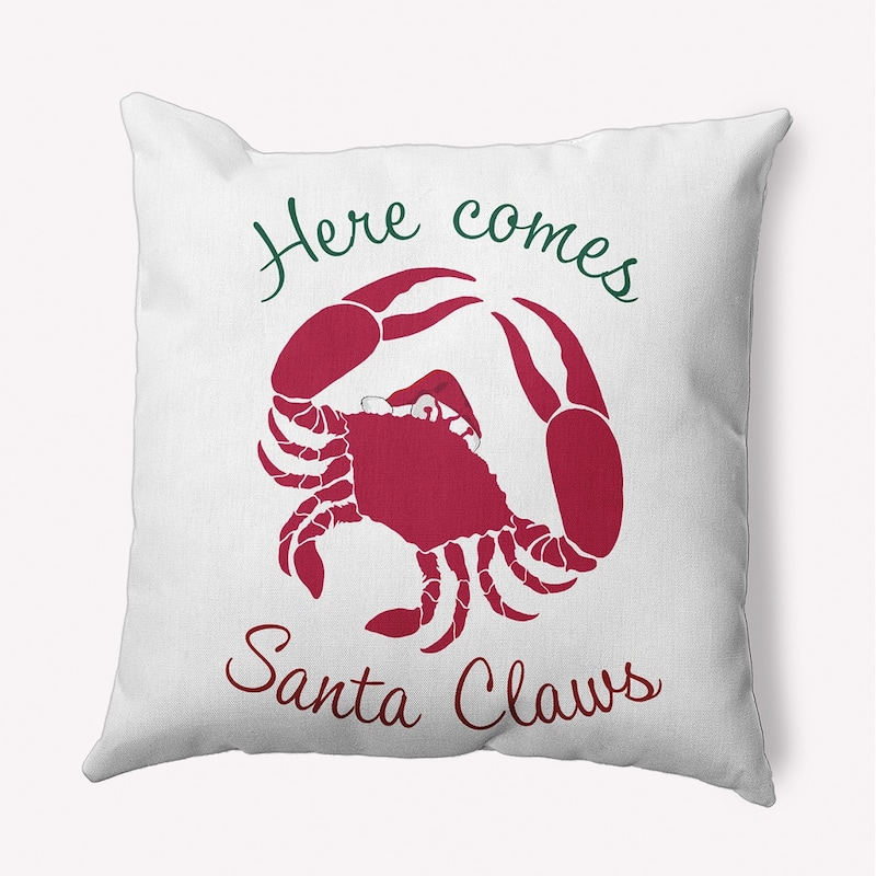Santa Claws Crab Christmas Accent Pillow - 16" x 16" - Christmas Pink