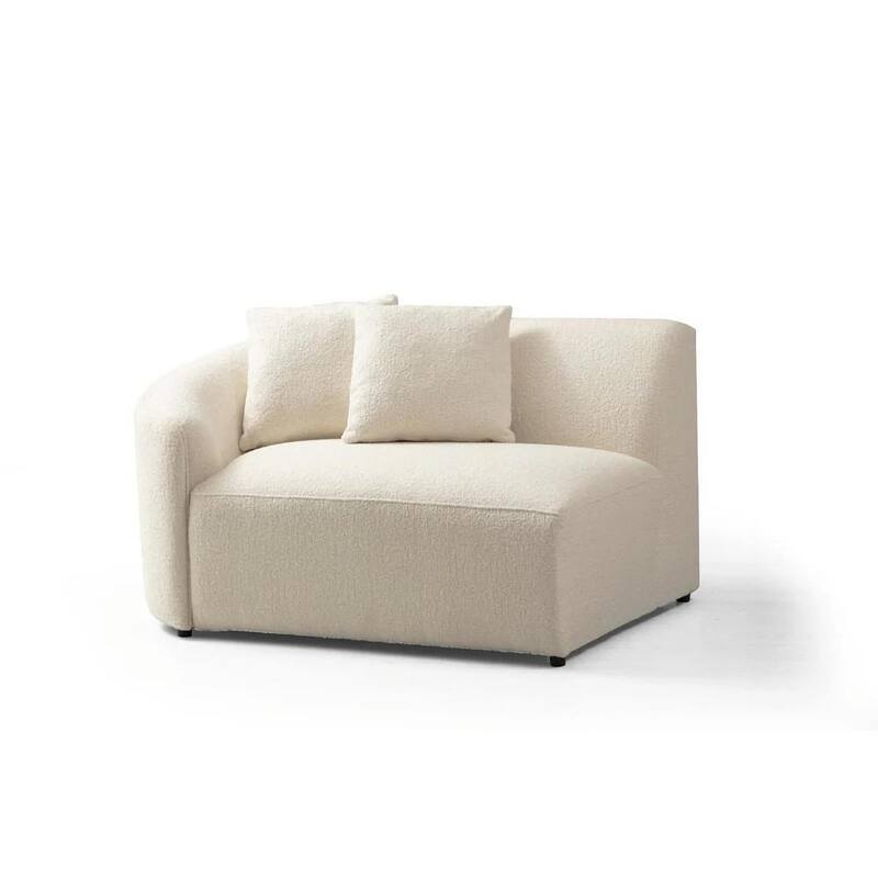 HomeRoots Ivory Boucle Modular Curved Two Piece Sofa and Chaise Sectional With Toss Pillows