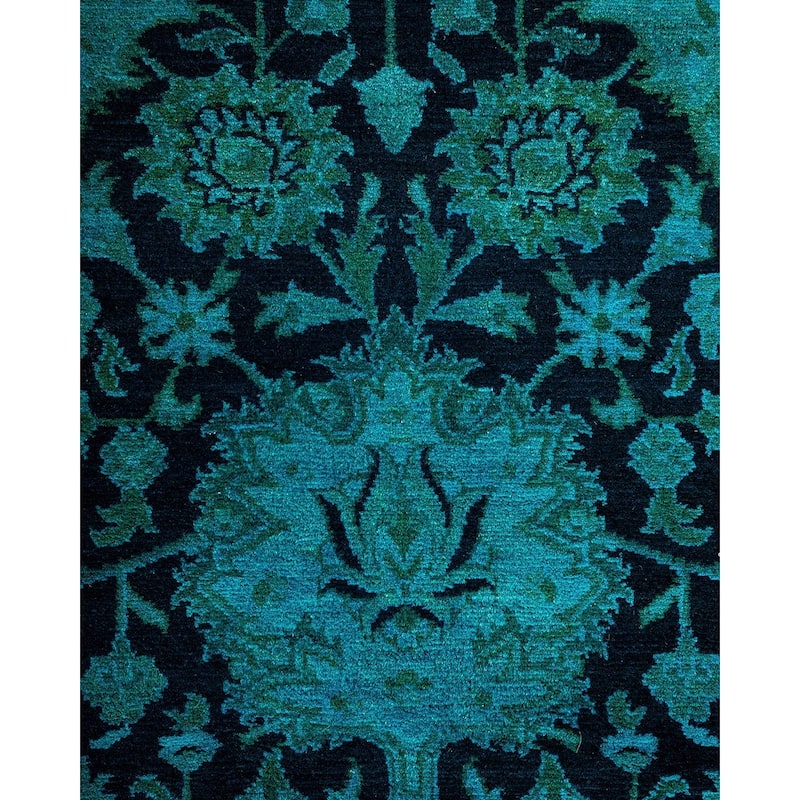 Overton Hand Knotted Wool Vintage Inspired Modern Contemporary Overdyed Black Area Rug - 9' 2" x 12' 0"