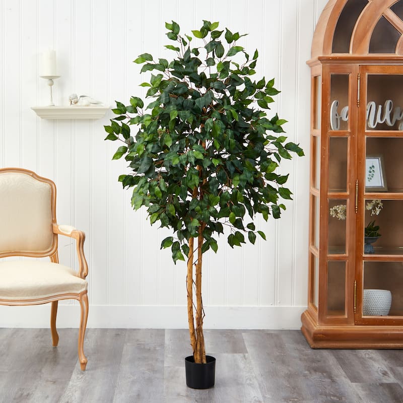 Artificial Ficus Tree 5ft - Realistic Faux Tree Indoor Decor - Elegant Green Plant for Home Office - 41-50 Inches