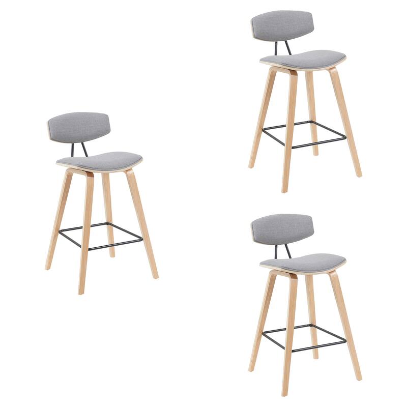 Fox Mid-Century Bar Stool, Upholstered Counter Height Chair with Bentwood Legs