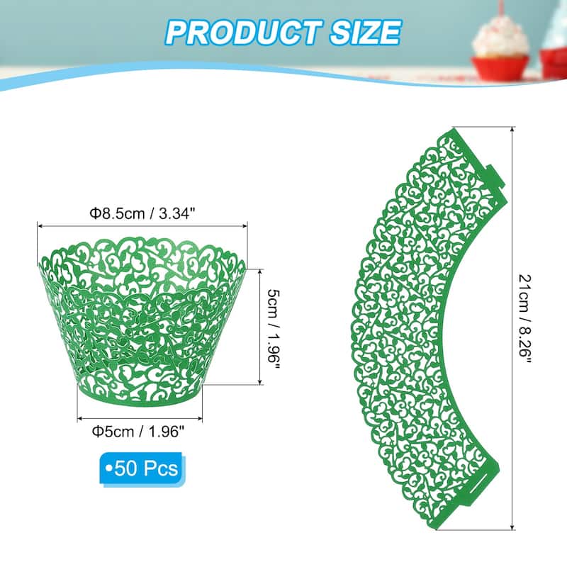 Cupcake Wrappers Paper, 50 Pack Baking Cups Standard Vine Decor - Dark Green