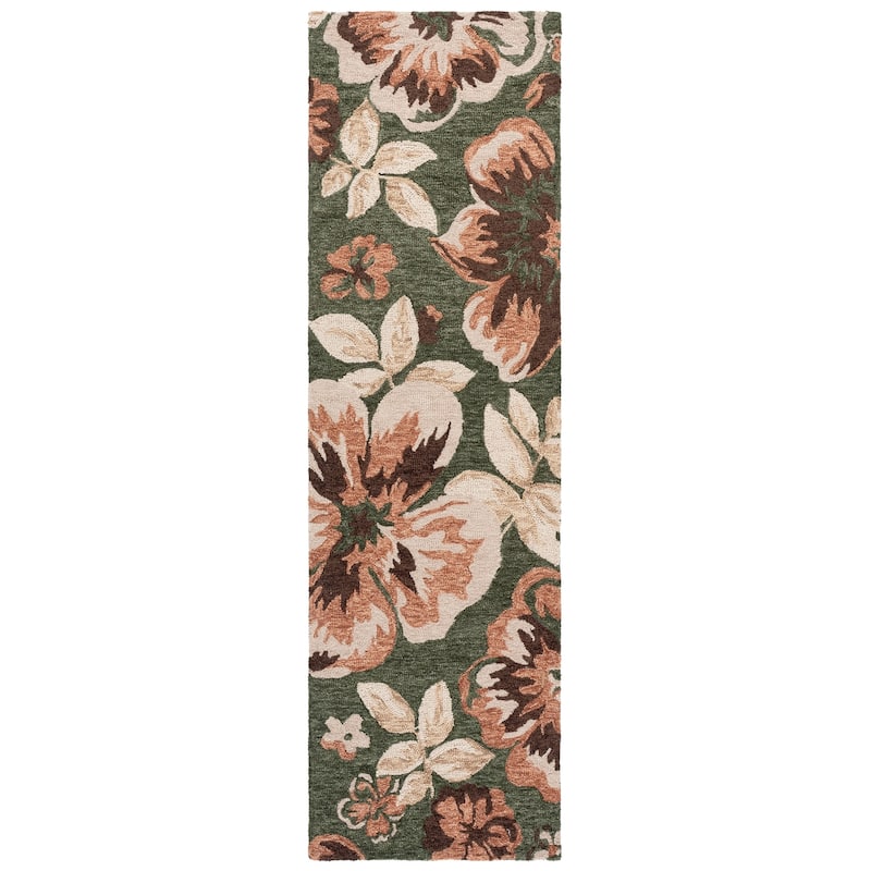 SAFAVIEH Handmade Jardin Florinka Floral Wool Rug - 2'3" x 8' Runner - Green/Pink