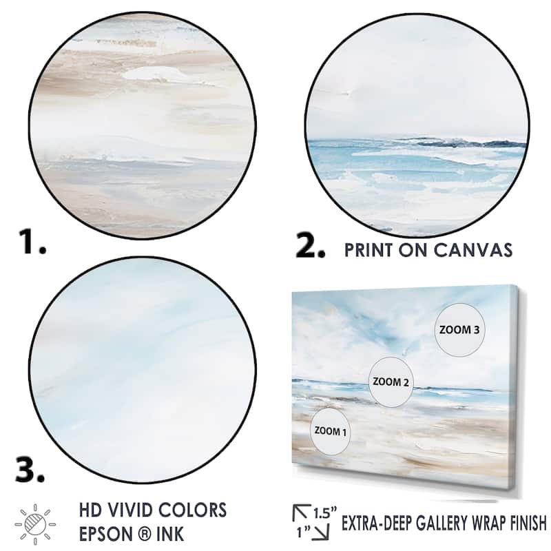 Designart "Coastal Beach Minimal Scenery I" Coastal Ocean Framed Canvas Wall Art