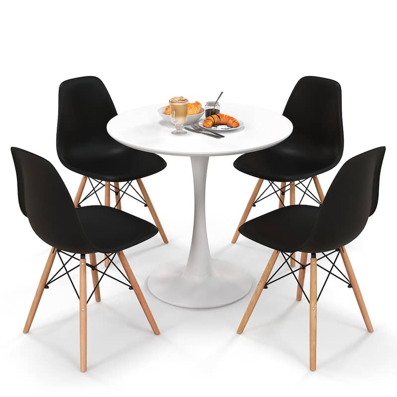 Gymax 5 PCS Dining Set Modern Round Dining Table 4 Chairs for Small - Black, White, Natural