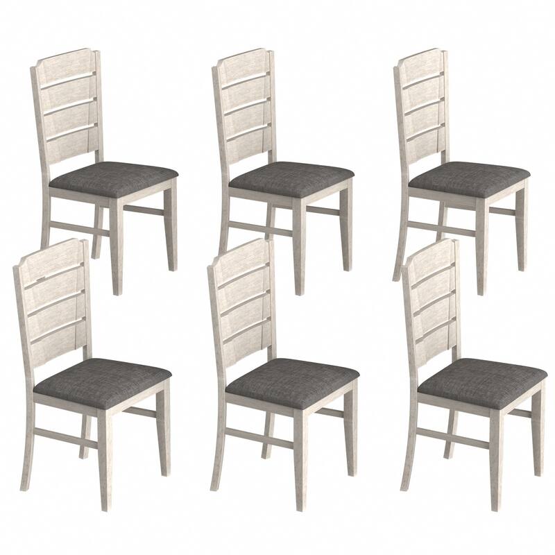Solid Wood Dining Chairs Set of 2/4/6, Farmhouse Fabric Chairs with Back, Oval Side Chairs for Kitchen - Set of 6 - Grey