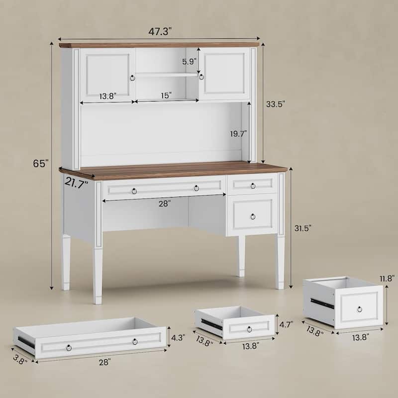 Farmhouse Executive L Shaped Desk Home Office Desk with Drawers and Storage Cabinet & Power Outlet