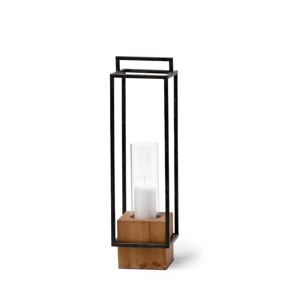 Orionis Brown Wood with Black Metal Square Candle Holder Lantern